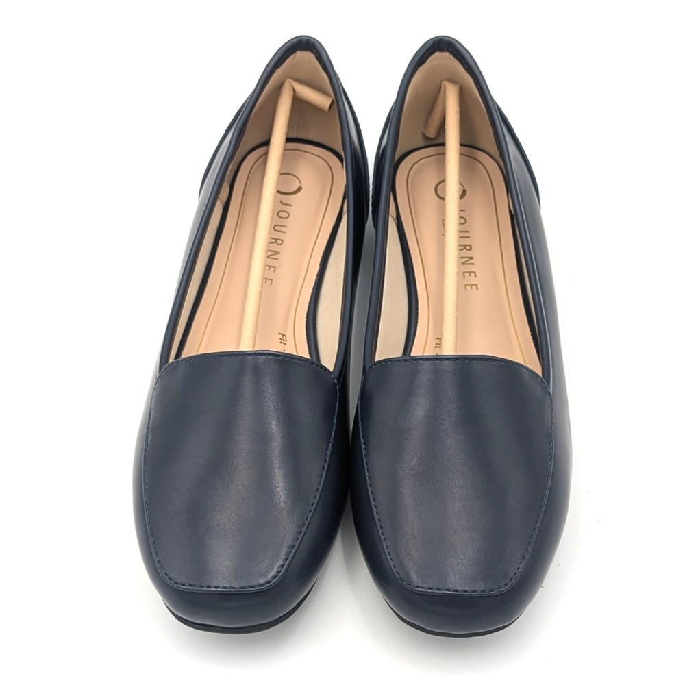 Journee Noelia Leather Square Toe Ballet Flats Navy Womens Size 8.5 WD